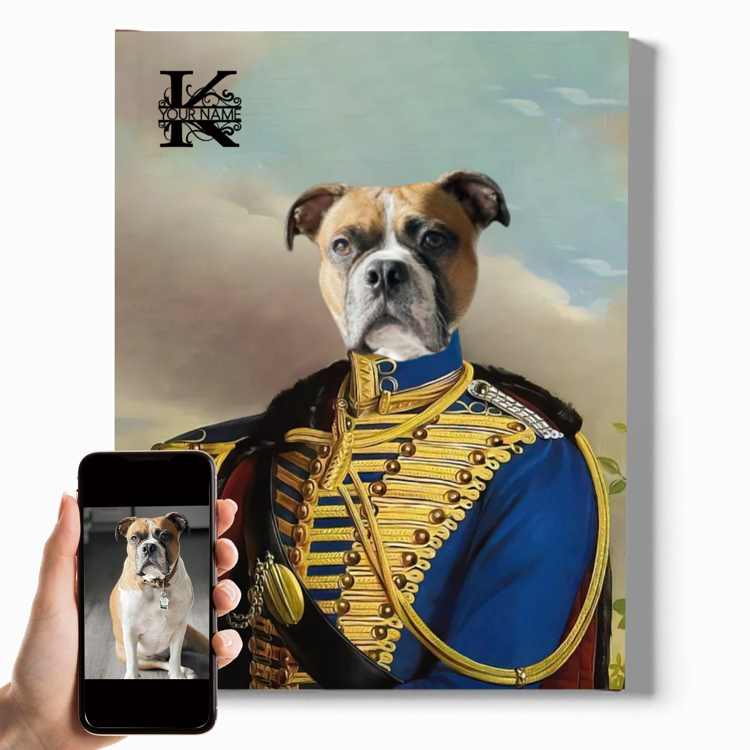 Vintage Dragoon Officer | Custom Royal Portrait | Personalized Wrapped Canvas