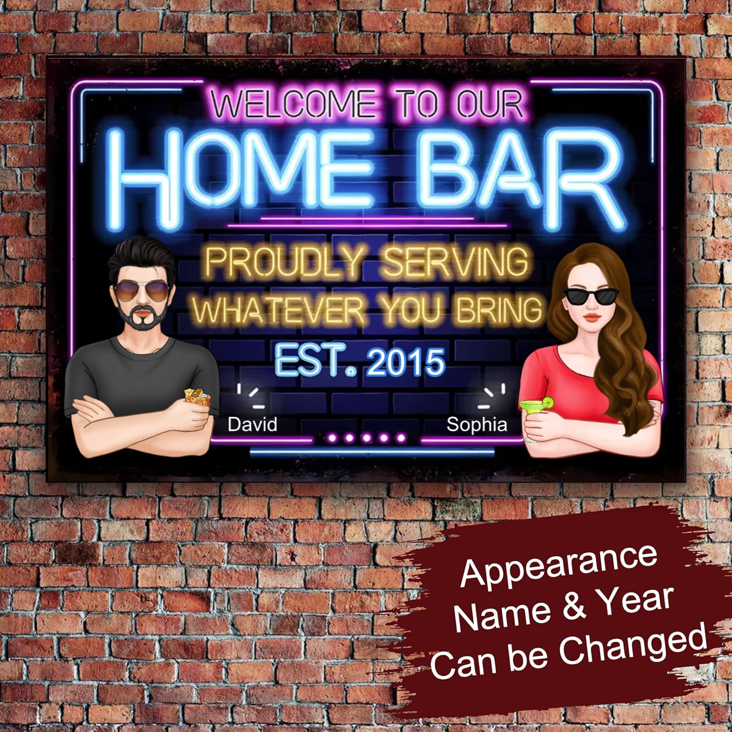 Home Bar III - Come Early & Stay Late: Bring All You Drink & Drink All You Bring - Couple Husband Wife Personalized Classic Metal Sign, White