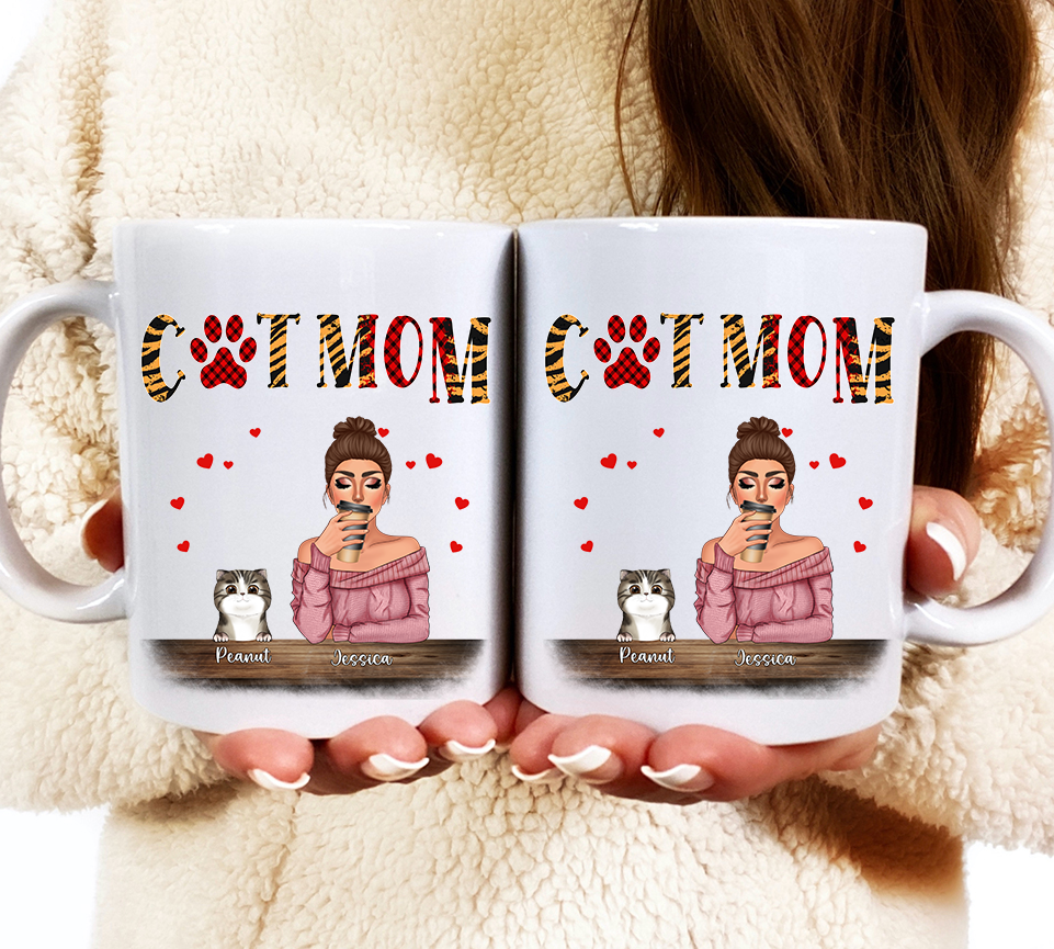 Cat Mom Leopard Red / Black Stripes - Cat Lover - Personalized Mug