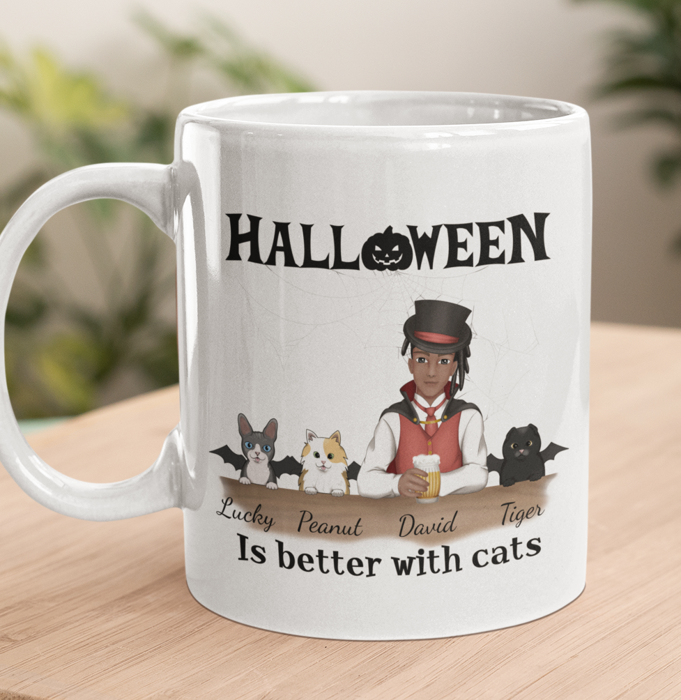 Halloween is better with cats - (Man) Cat Lover - Personalized Mug