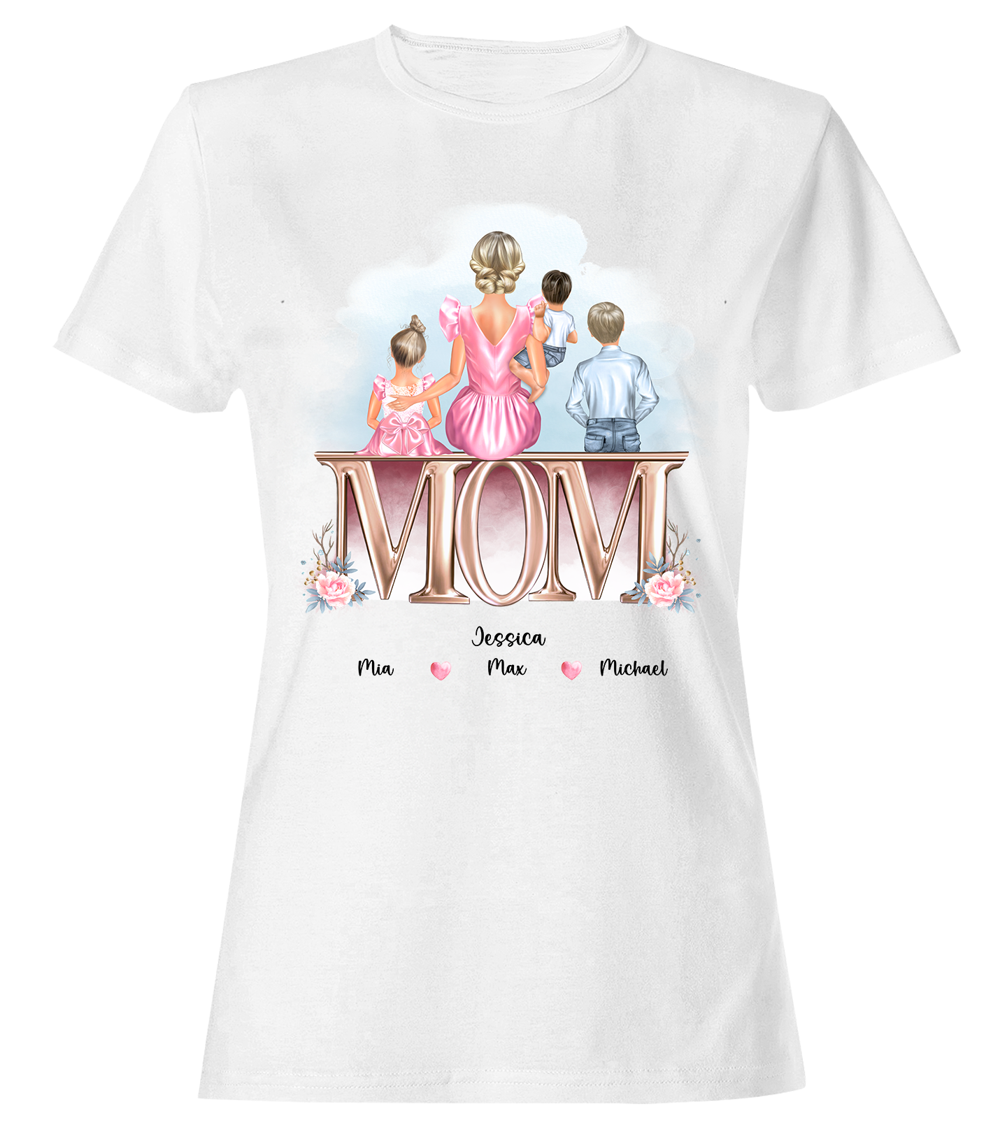Mom with Kids - We (I) love You - Personalized Unisex T-Shirt
